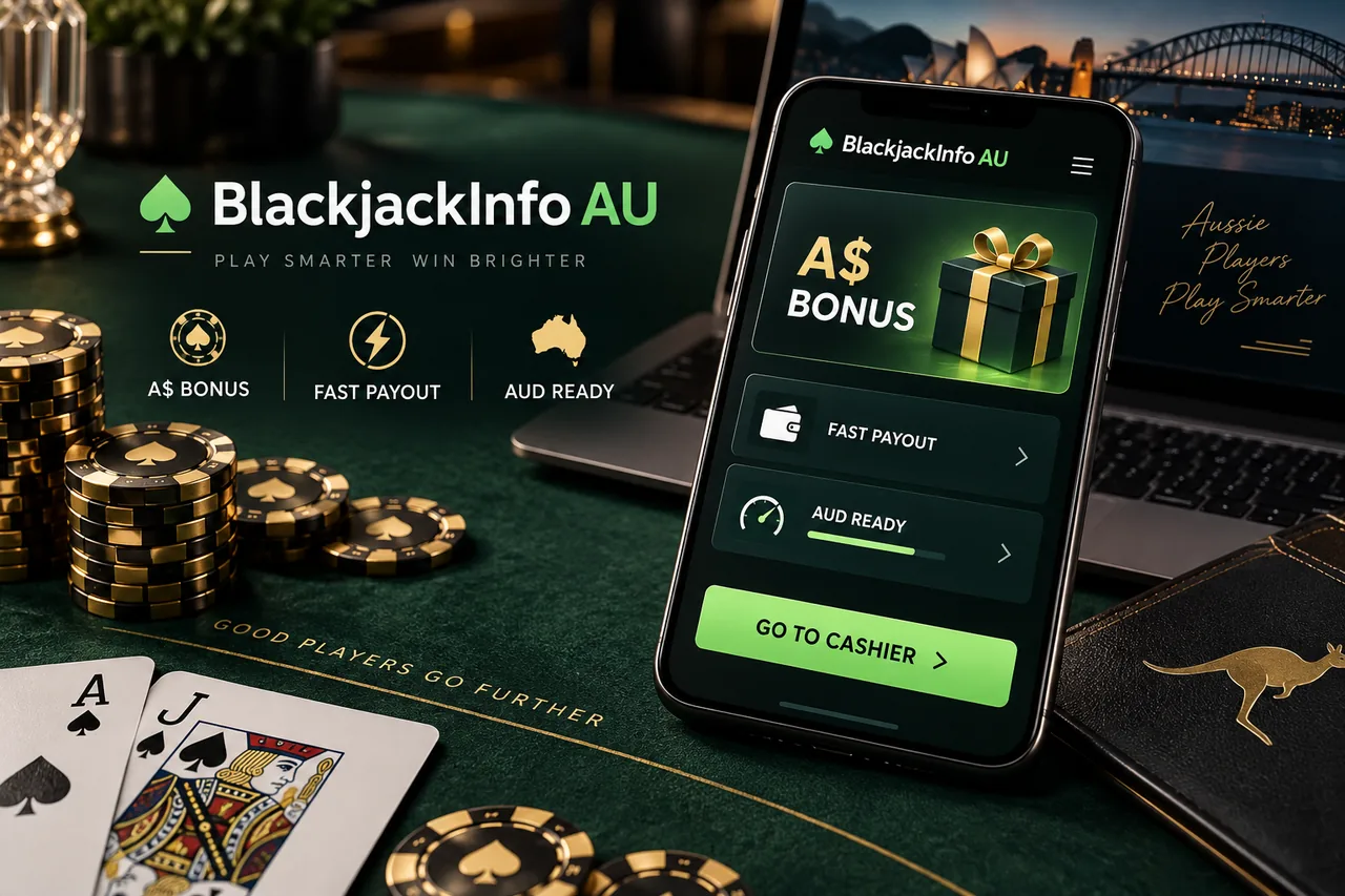 BlackjackInfo AU bonus and cashier phone interface with AUD labels